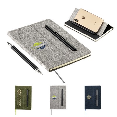 Boardroom Hardcover Journal with Built-In Phone Stand and Pen